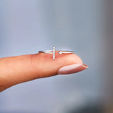 T Shape Inlaid Zircon 925 Sterling Silver Open Ring 
