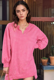 Notched Long Sleeve Oversize Sweatshirt 