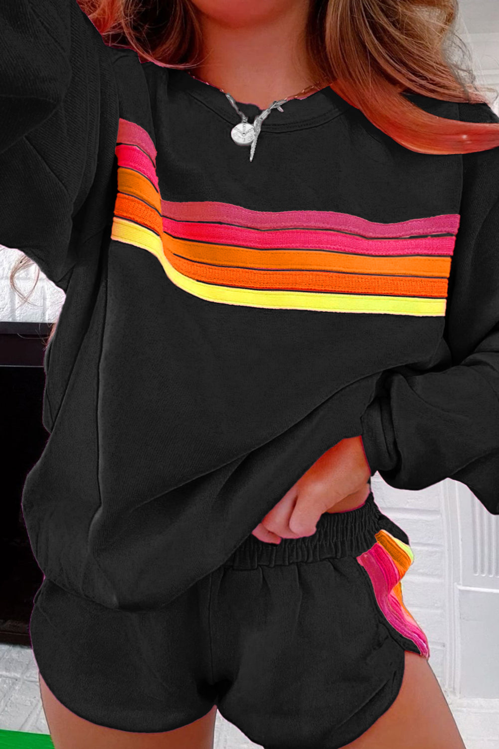 Beau Blue Striped Accent Pullover and Shorts Two Piece Casual Set Two Piece Sets/Short Sets