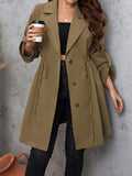 Honey Plus Size Lapel Collar Drawstring Roll-Tab Sleeve Trench Coat 