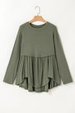 Plus Size Peplum Round Neck Long Sleeve Blouse 