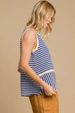 Umgee Round Neck Texture Striped Tank 