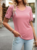 Devine Lace Detail Round Neck Short Sleeve T-Shirt 