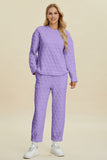 Double Take Full Size Texture Round Neck Long Sleeve Top and Pants Set 