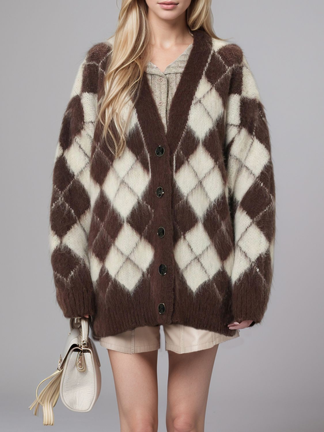 Plaid V-Neck Button Up Cardigan 