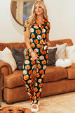 Pumpkin Printed Short Sleeve Top and Pants Lounge Set Lingerie & Nightwear