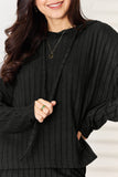 Basic Bae Full Size Ribbed Drawstring Hooded Top and Straight Pants Set 