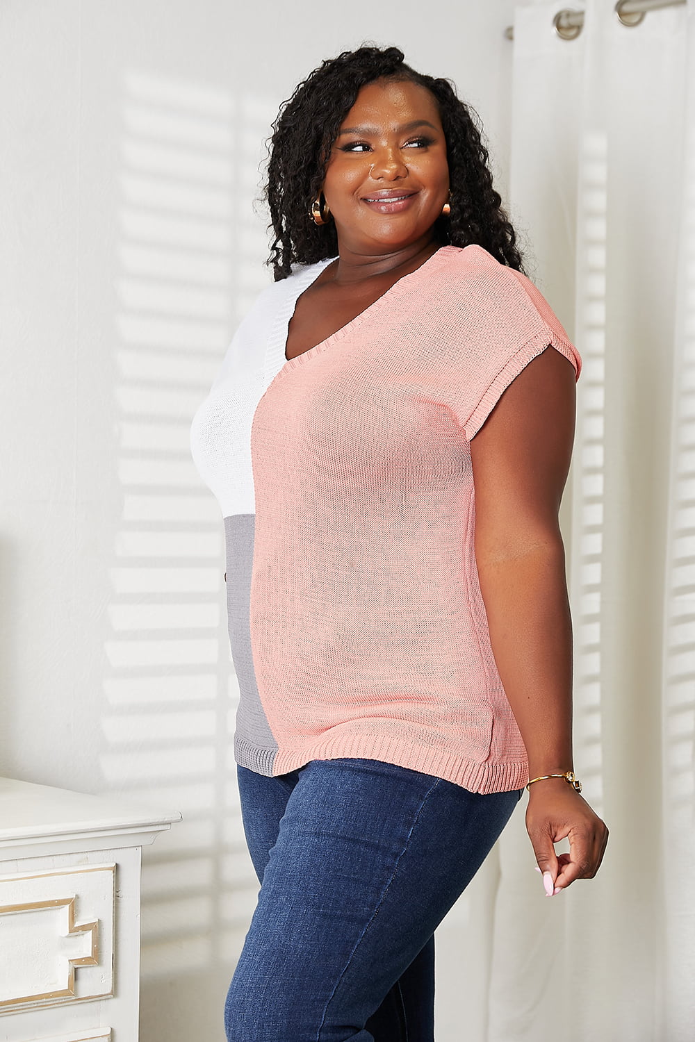 Color Block V-Neck Knit Top 