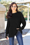Basic Bae Full Size Ribbed Round Neck Long Sleeve Knit Top 