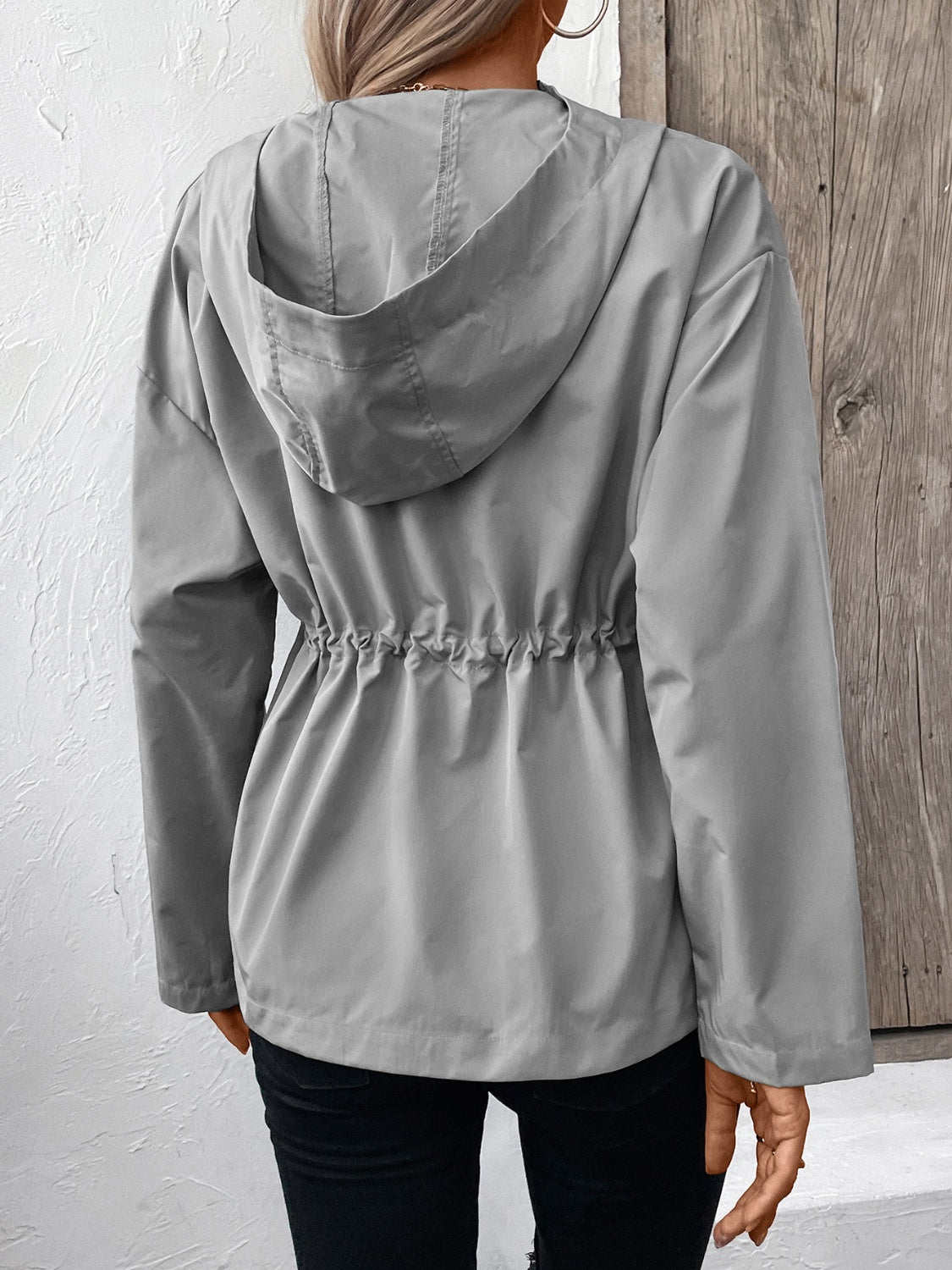 Ivy Lane Drawstring Zip Up Hooded Jacket 