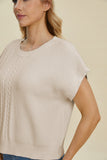 Double Take Full Size Cable-Knit Round Neck Short Sleeve Sweater 
