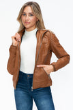 YMI Faux Layered Double-Zipper Jacket with Fuzzy Hood 
