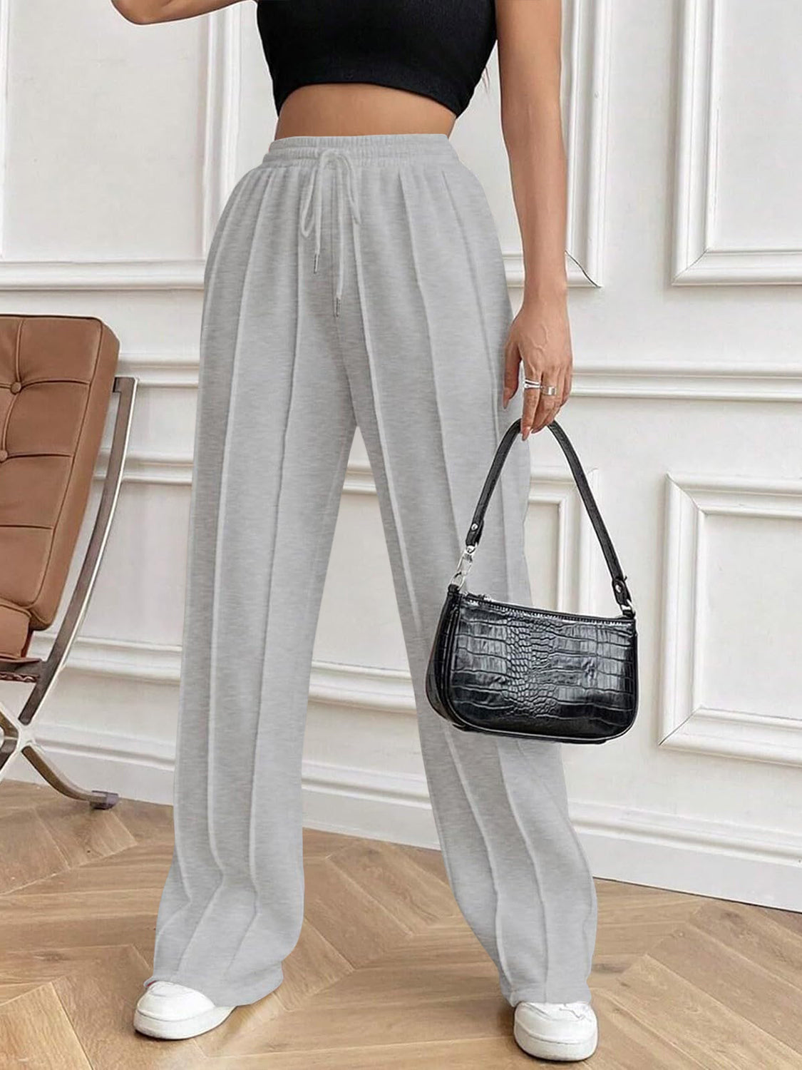 Drawstring Elastic Waist Pants with Pockets 