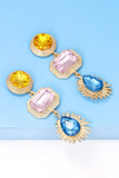 Geometrical Shape Zinc Alloy Frame Glass Dangle Earrings 