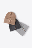 Button Detail Rib-Knit Cuff Beanie 