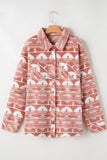 Plus Size Pocketed Printed Collared Neck Jacket 
