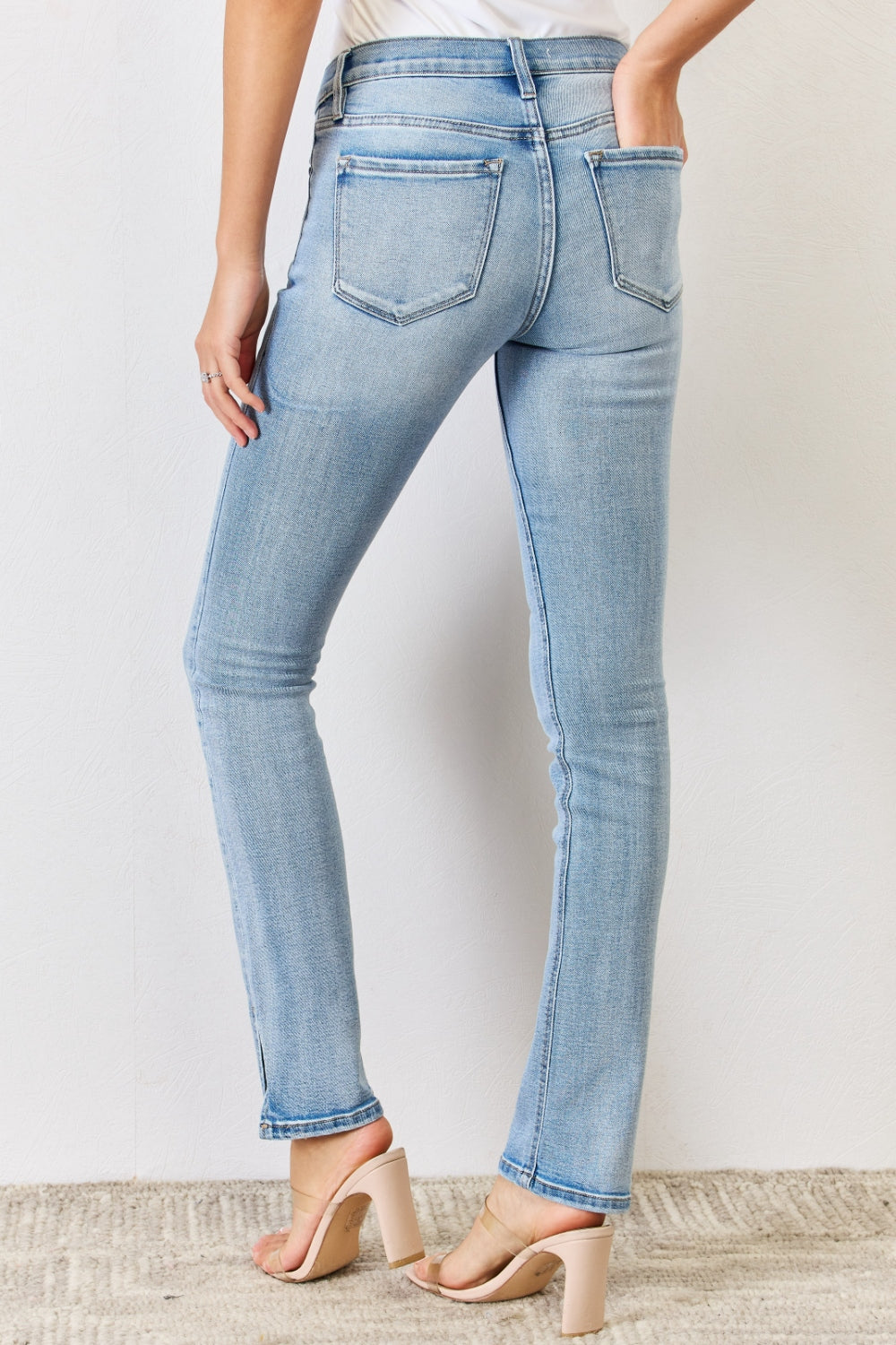 Kancan Full Size Mid Rise Y2K Slit Bootcut Jeans 