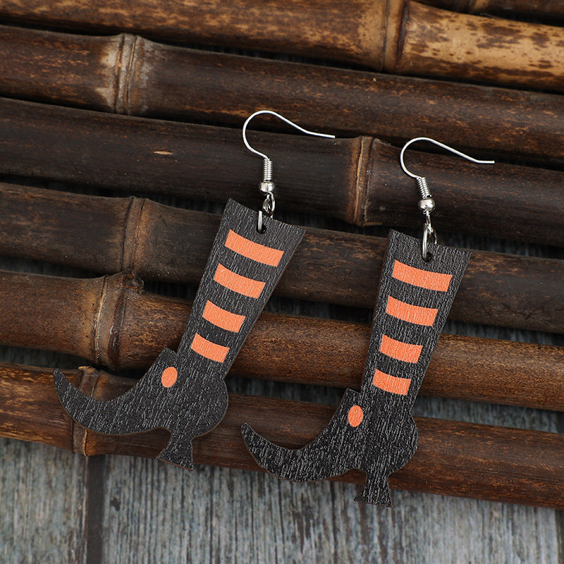 Alloy Wooden Boots Earrings 