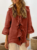 Full Size Ruffled V-Neck Flounce Sleeve Blouse 