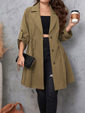 Honey Plus Size Lapel Collar Drawstring Roll-Tab Sleeve Trench Coat 