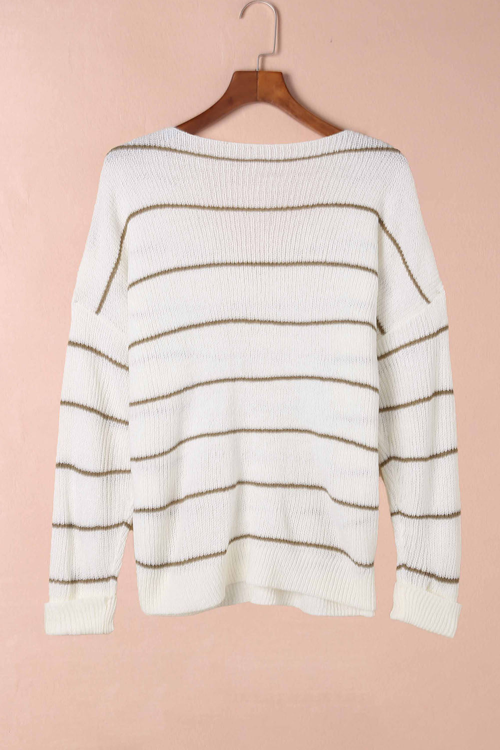 Striped V-Neck Drop Shoulder Sweater 