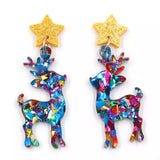 Acrylic Christmas Reindeer Dangle Earrings 