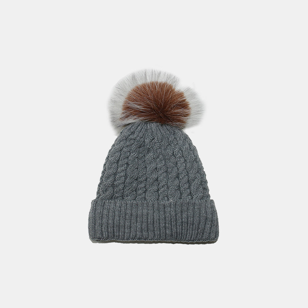 Cable Knit Winter Hat with Pompom 