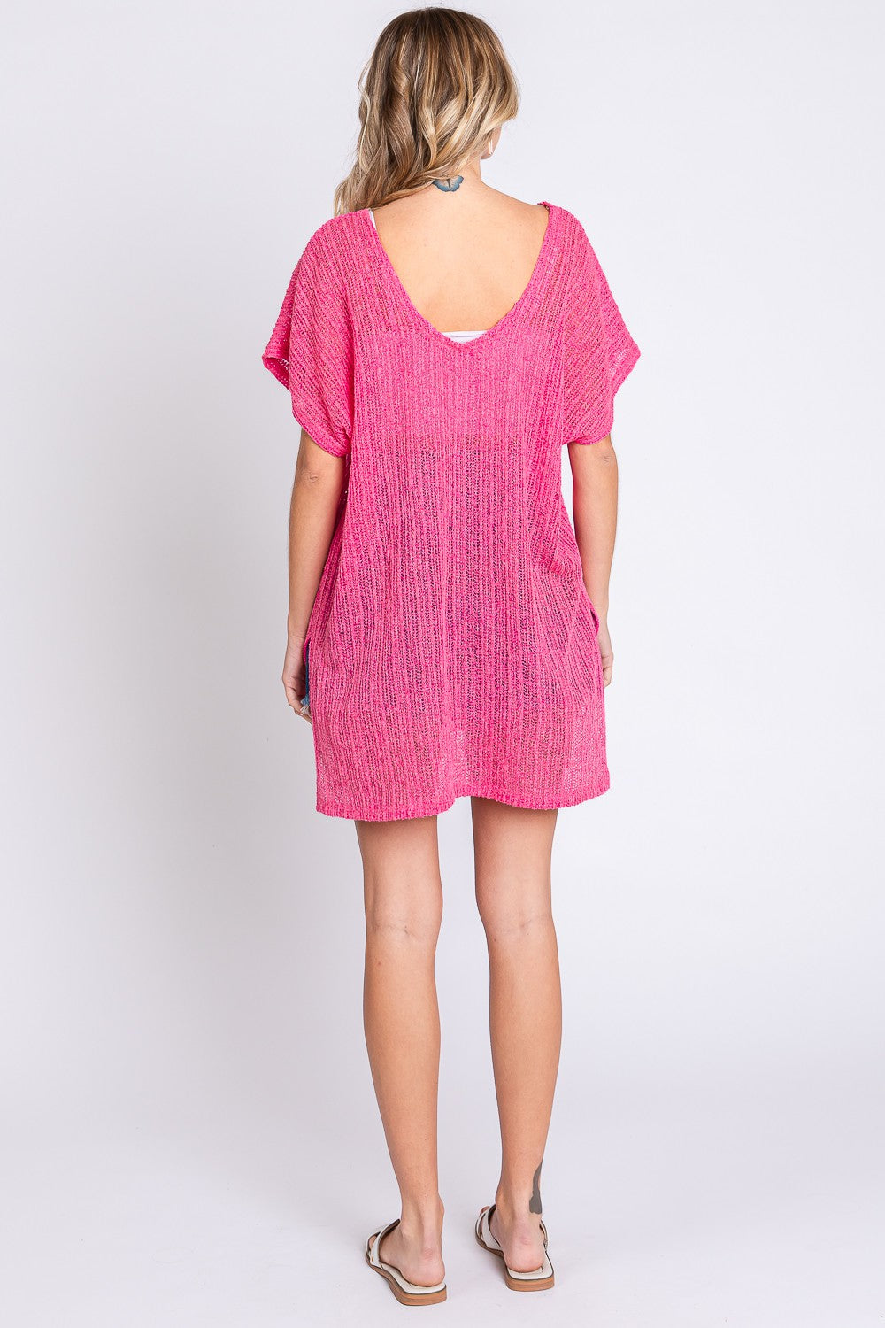 GeeGee Short Sleeve Side Slit Knit Cover Up Dress 