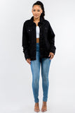 American Bazi Full Size Button Up Distressed Denim Jacket 