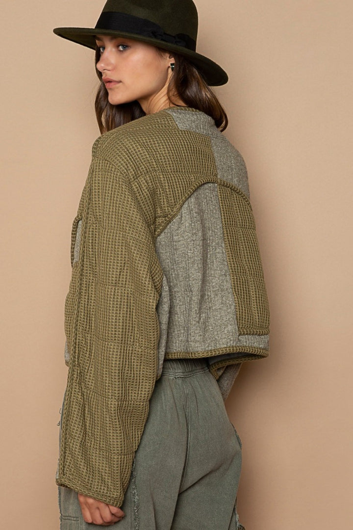 POL Quilted Knit Viding Detail Knit Patch Jacket 