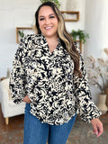 Double Take Full Size Printed Ruffle Trim Balloon Sleeve Shirt 