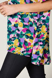 Double Take Full Size Printed V-Neck Short Sleeve Side Slit Top 