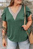 Plus Size V-Neck Petal Sleeve Blouse 