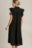 Umgee Full Size Johnny Collar Ruffle Cap Sleeve Tiered Dress Plus Size Dresses