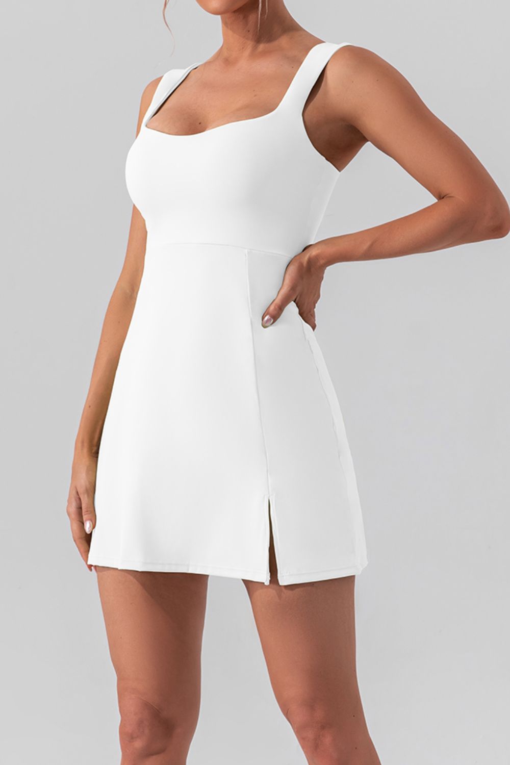 Square Neck Sleeveless Slit Mini Active Dress 