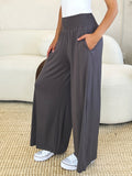 Double Take Full Size Smocked Wide Waistband Wide Leg Pants 