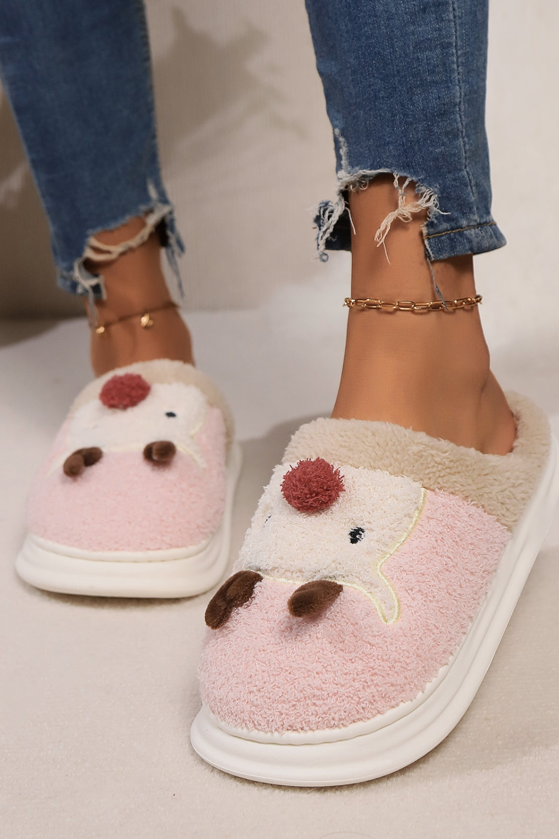 Elk Furry PVC Flat Slippers 