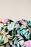 Plus Size Printed Tie Neck Short Sleeve Blouse 