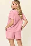 Double Take Full Size Texture Short Sleeve T-Shirt and Drawstring Shorts Set 