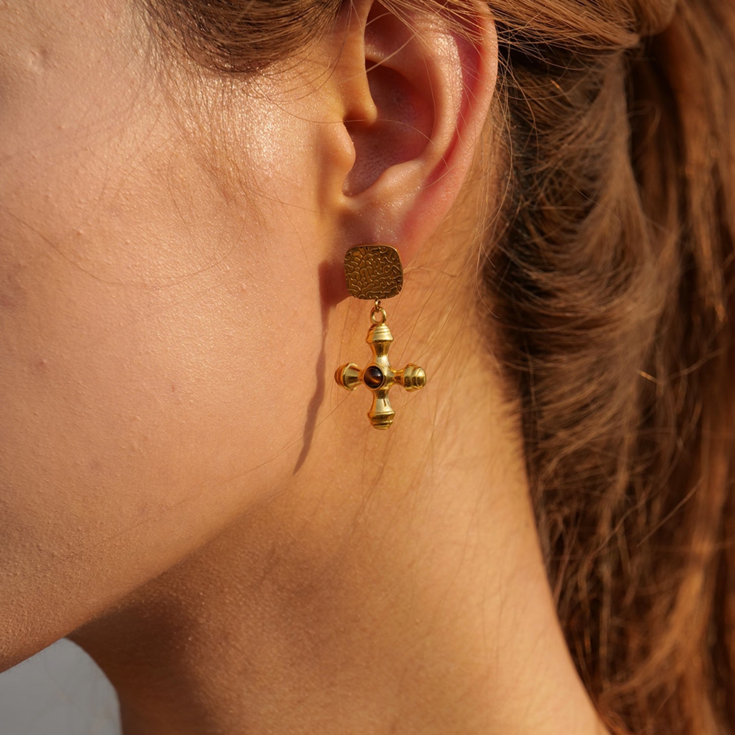 Gold-Plated Stainless Steel Cross Shape Earrings 
