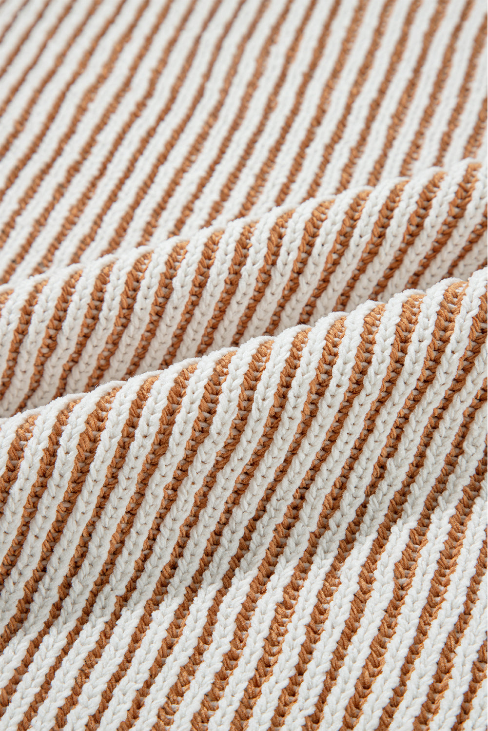 Chestnut Striped Textured Knit Contrast Edge Loose Sweater Sweaters & Cardigans/Sweaters