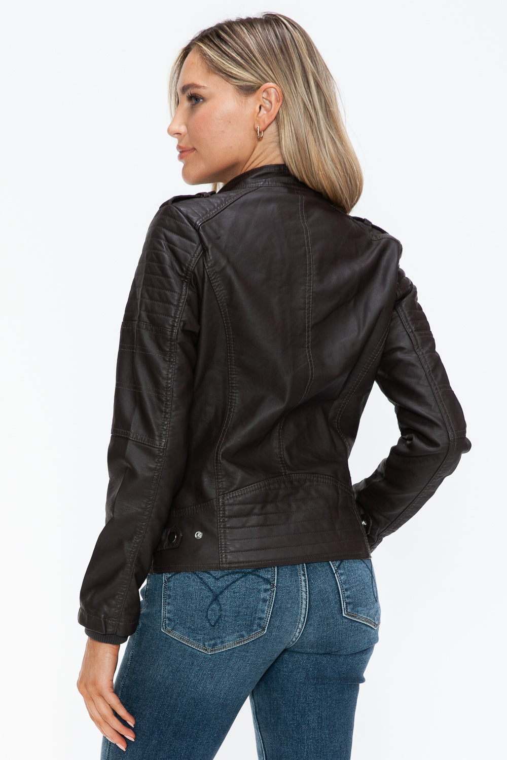 Snobbish PU Leather Biker Jacket with Side Zip Pockets 