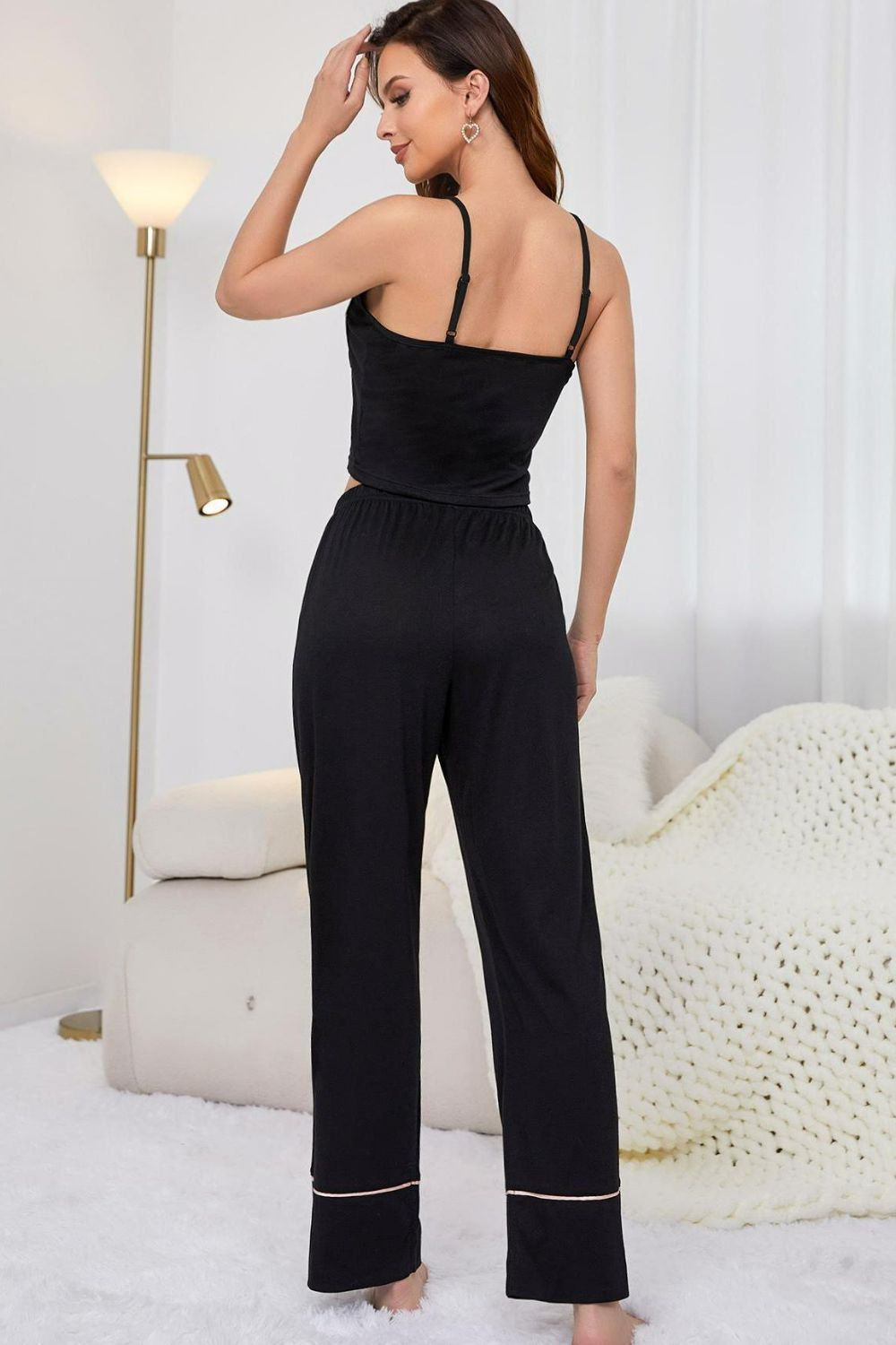 Contrast Trim Cropped Cami and Pants Loungewear Set Lingerie & Nightwear