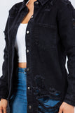 American Bazi Distressed Button Up Long Sleeve Denim Jacket 