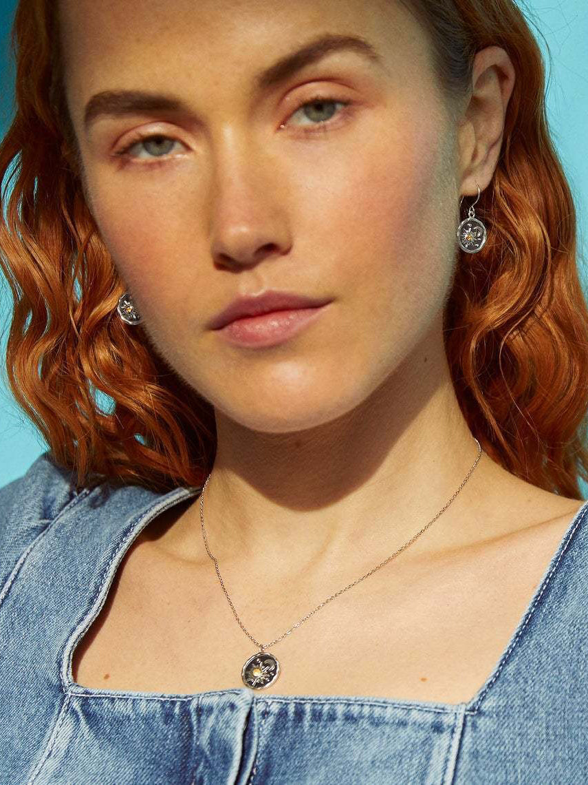 Alloy Inlaid Zircon Sun & Moon Necklace 