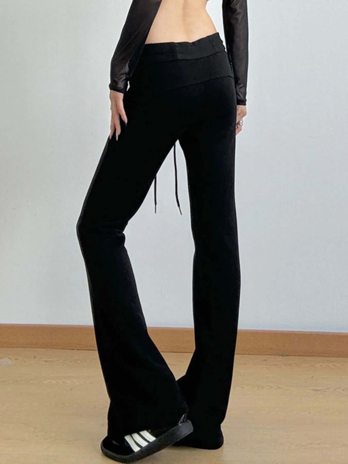 High Waist Flare Drawstring Casual Pants 