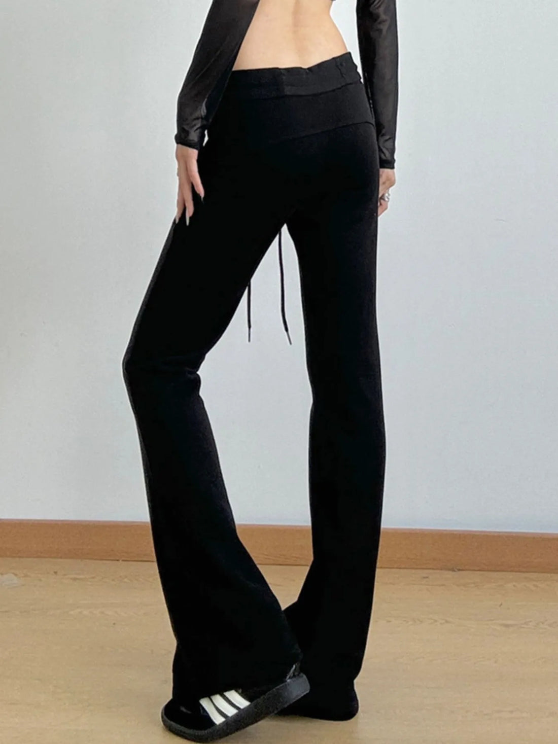 High Waist Flare Drawstring Casual Pants 