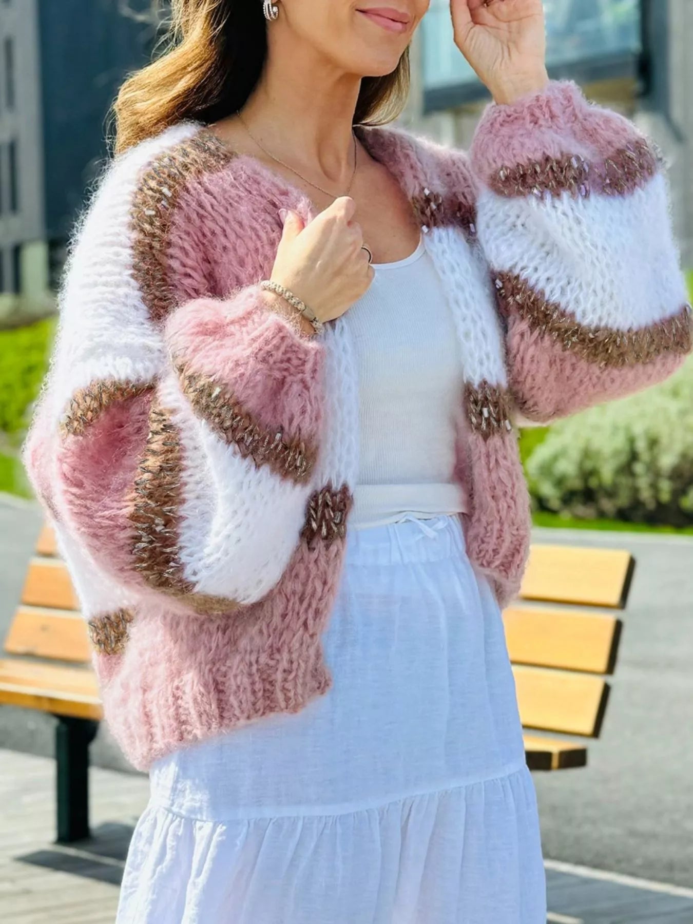 Color Block Open Front Cardigan 