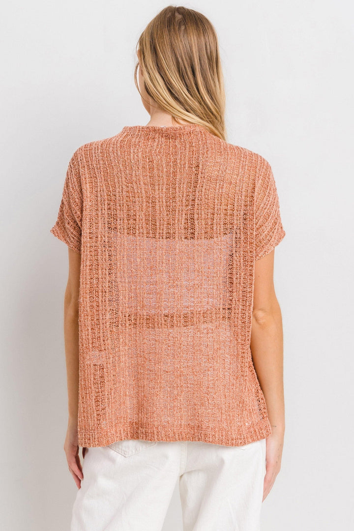 Ces Femme See Through Crochet Mock Neck Cover Up 