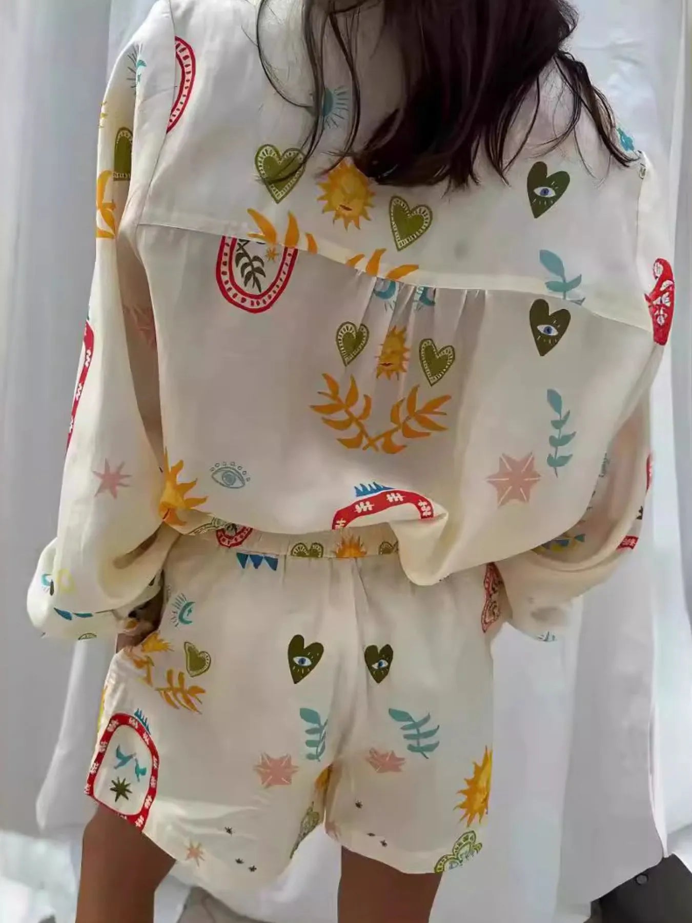 Printed Long Sleeve Shirt and Shorts Set Two Piece Dresses